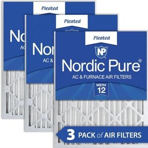 NIB (3)-Pack Nordic Pure MERV 12 Pleated AC Furnace Air Filters 20"X25"X2"